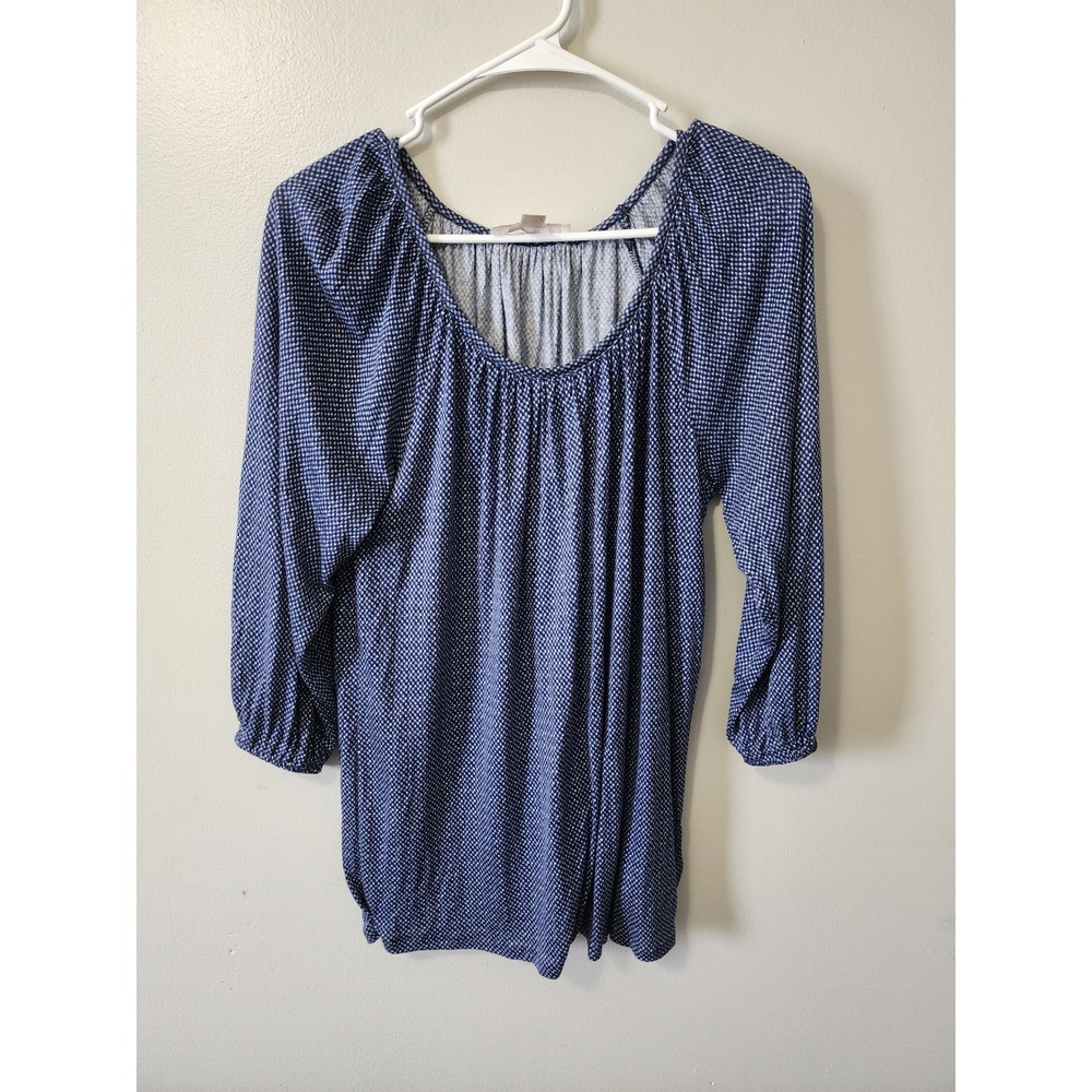 Michael Michael Kors Navy Blue White Dot Scoop Neck Blouse 3/4 Sleeve Small